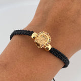 Pulsera Negra Herraje Indio 2.75gr / 6mm Bolas Lisas Circones Colores Oro Amarillo 18K &