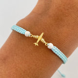 Pulsera Celeste Herraje Avion 0.45gr / 4mm Neoprenos Troquelado Oro Amarillo 18K &