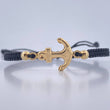 Pulsera Negra Herraje Ancla 0.9gr / 4mm Bolas Lisas Troquelado Oro Amarillo 18K &