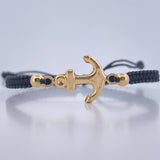 Pulsera Negra Herraje Ancla 0.9gr / 4mm Bolas Lisas Troquelado Oro Amarillo 18K &
