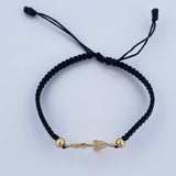 Pulsera Negra Herraje Ancla 0.9gr / 4mm Bolas Lisas Troquelado Oro Amarillo 18K &