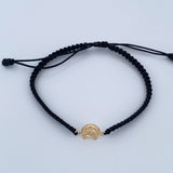 Pulsera Negra Herraje Herradura Caballo 0.5gr / Troquelado Oro Amarillo 18K &