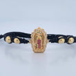 Pulsera Negra Herraje Virgen Guadalupe 6.05gr / 7mm Bolas Lisas Circones Oro Amarillo 18K &