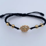 Pulsera Negra Herraje Virgen Guadalupe 6.05gr / 7mm Bolas Lisas Circones Oro Amarillo 18K &