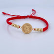 Pulsera Roja Herraje San Miguel Arcangel 1.35gr / 4mm Bolas Lisas Oro Amarillo 18K &