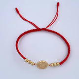Pulsera Roja Herraje San Miguel Arcangel 1.35gr / 4mm Bolas Lisas Oro Amarillo 18K &