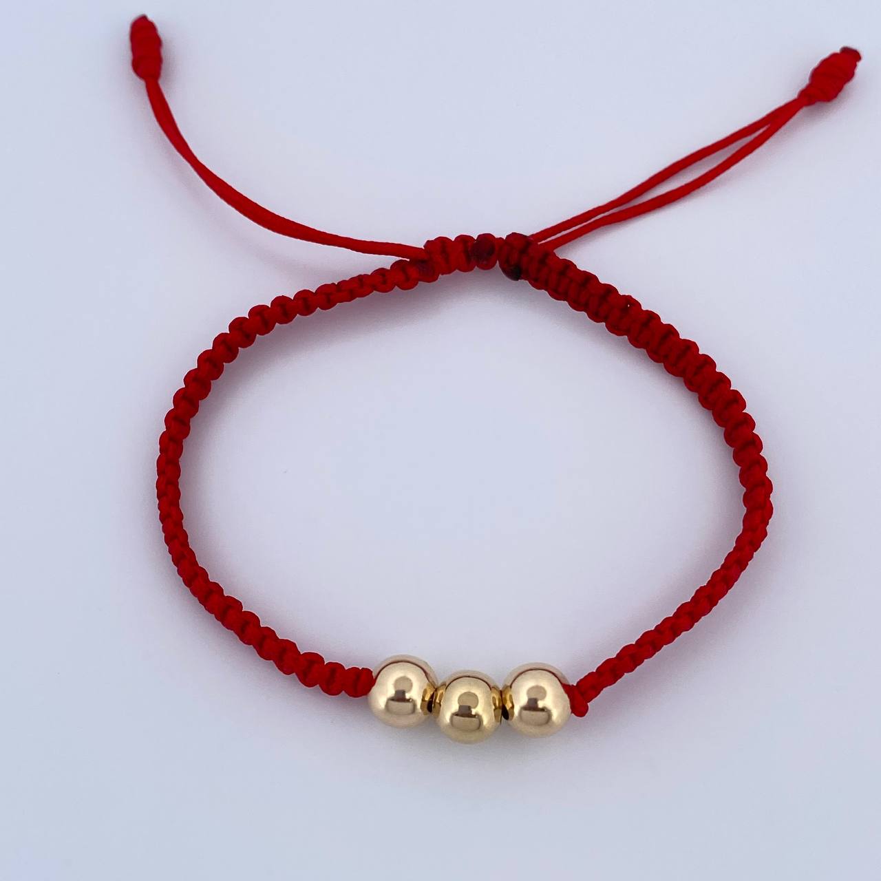 Pulsera Roja Bolas 6mm 3 Und Bolas Lisas Oro Amarillo 18K (A.C)