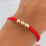 Pulsera Roja Bolas 6mm 3 Und Bolas Lisas Oro Amarillo 18K (A.C)