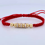 Pulsera Roja Herrajes Cilindros 2.25gr / 6mm Bolas Lisas Circones Blancos Oro Amarillo 18K &
