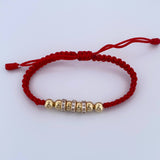 Pulsera Roja Herrajes Cilindros 2.25gr / 6mm Bolas Lisas Circones Blancos Oro Amarillo 18K &