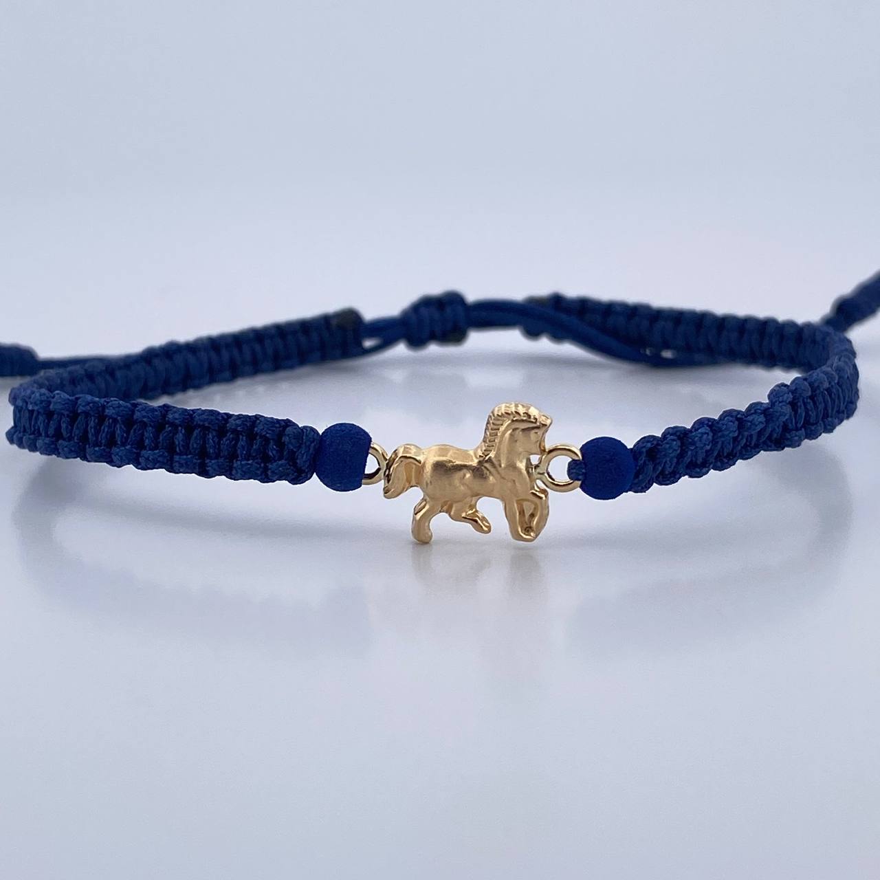 Pulsera Azul Herraje Caballo 0.35gr / 4mm Neoprenos Troquelado Oro Amarillo 18K &