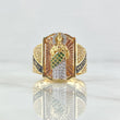 Anillo San Judas Sello Rectangulo 11gr / T10 / Texturizado Circones Blancos Verdes Dos Oros Amarillo Rosa 18K