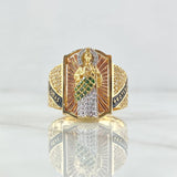 Anillo San Judas Sello Rectangulo 11gr / T10 / Texturizado Circones Blancos Verdes Dos Oros Amarillo Rosa 18K