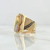 Anillo San Judas Sello Rectangulo 11gr / T10 / Texturizado Circones Blancos Verdes Dos Oros Amarillo Rosa 18K