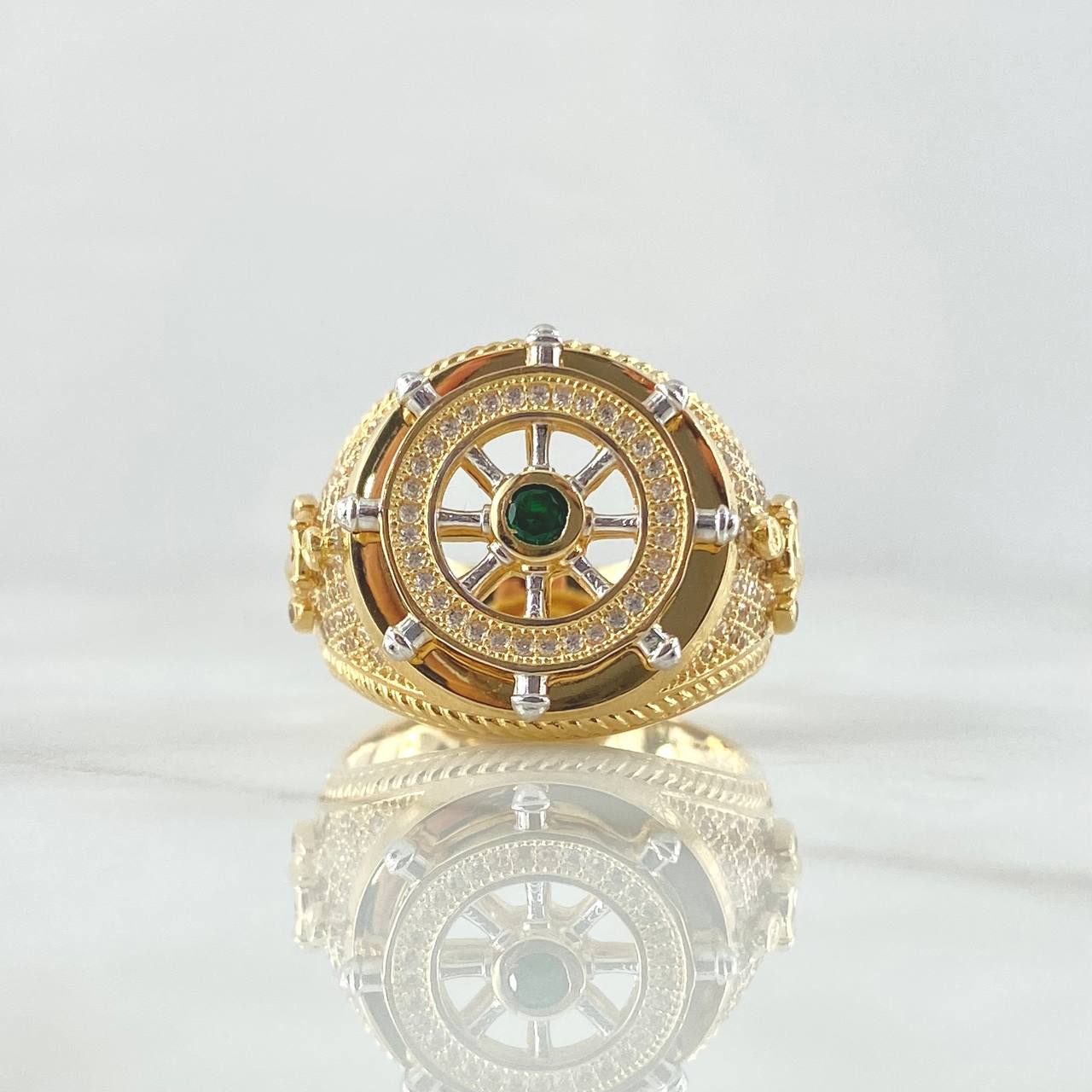 Anillo Timón Movil 15gr / T11 / Circones Blancos Verde Oro Amarillo 18K ©