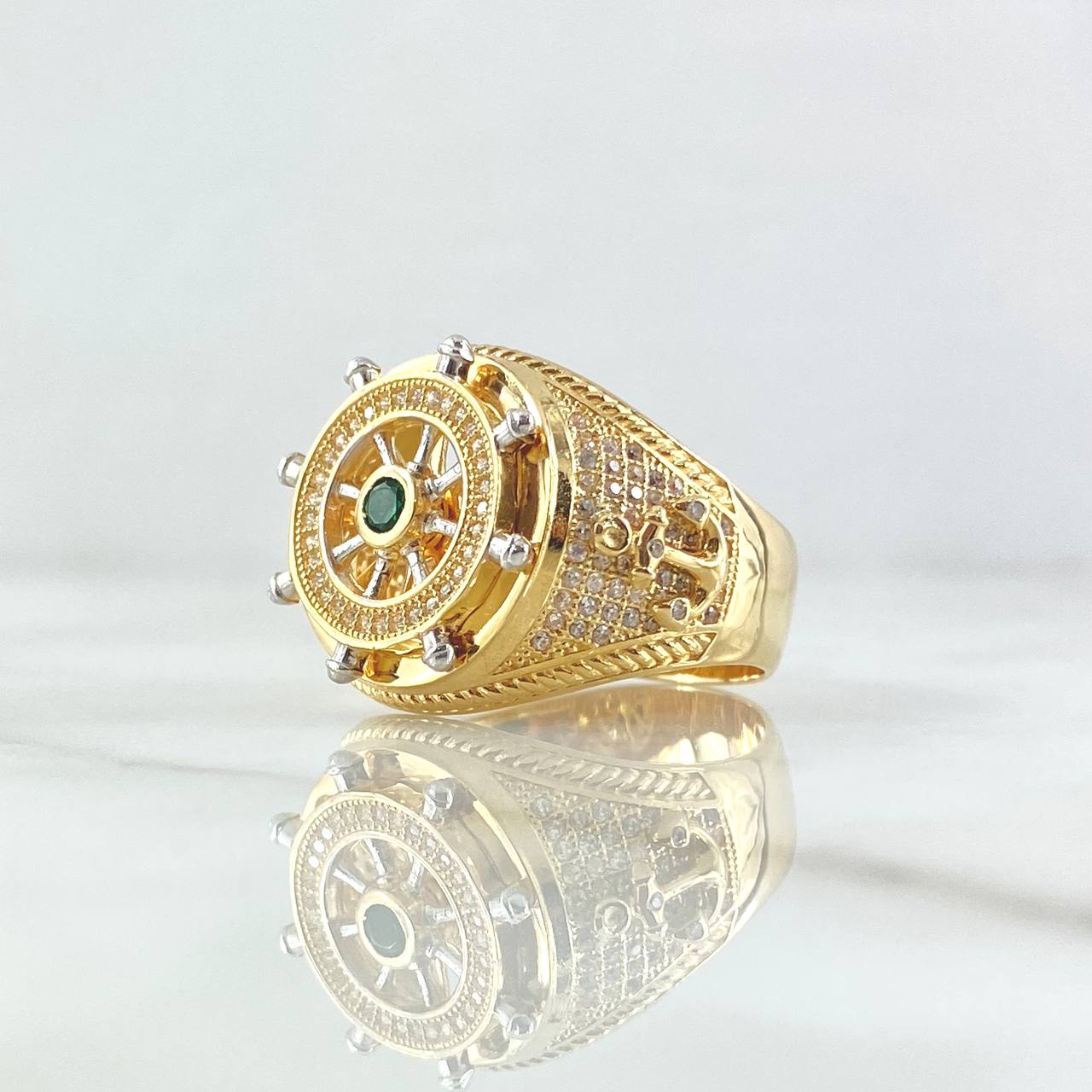 Anillo Timón Movil 15gr / T11 / Circones Blancos Verde Oro Amarillo 18K ©