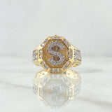 Anillo Signo Dólar Sello Octagono 7.1gr / T11 1/4 / Texturizado Circones Blancos Oro Amarillo 18K ©
