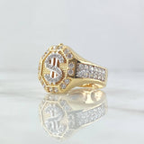 Anillo Signo Dólar Sello Octagono 7.1gr / T11 1/4 / Texturizado Circones Blancos Oro Amarillo 18K ©