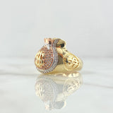 Anillo Bolsa de Dólar 8.75gr / T10 / Circones Blancos Dos Oros Amarillo Rosa 18K ©