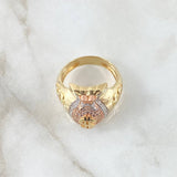 Anillo Bolsa de Dólar 8.75gr / T10 / Circones Blancos Dos Oros Amarillo Rosa 18K ©