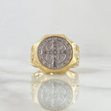 Anillo San Benito Sello Circulo 7.5gr / T10 / Texturizado Dos Oros Amarillo Blanco 18K ©