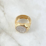 Anillo San Benito Sello Circulo 7.5gr / T10 / Texturizado Dos Oros Amarillo Blanco 18K ©