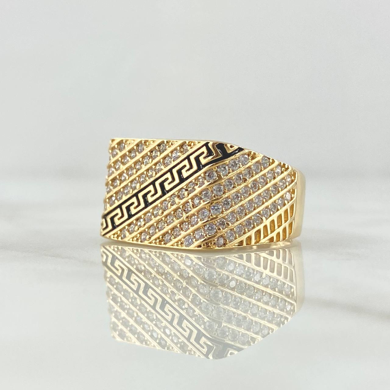 Anillo Bordado Tribal 8.1gr / T10 3/4 / Circones Blancos Oro Amarillo 18K ©
