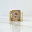 Anillo Signo Dólar Sello Ovalado 6.9gr / T11 1/2 / Texturizado Circones Blancos Dos Oros Amarillo Blanco 18K ©
