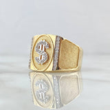 Anillo Signo Dólar Sello Ovalado 6.9gr / T11 1/2 / Texturizado Circones Blancos Dos Oros Amarillo Blanco 18K ©