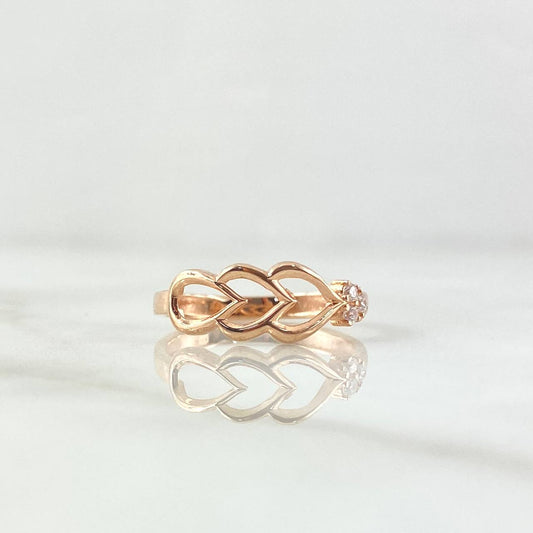 Anillo Triple Corazón Silueta 1.6gr / T5 3/4 / Circones Blancos Oro Rosa 18K ©