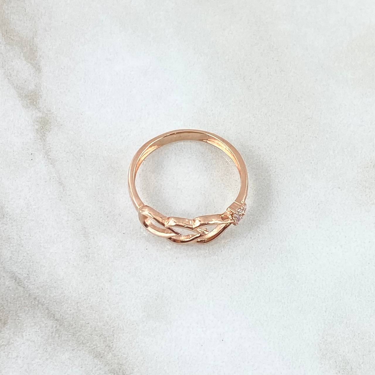 Anillo Triple Corazón Silueta 1.6gr / T5 3/4 / Circones Blancos Oro Rosa 18K ©