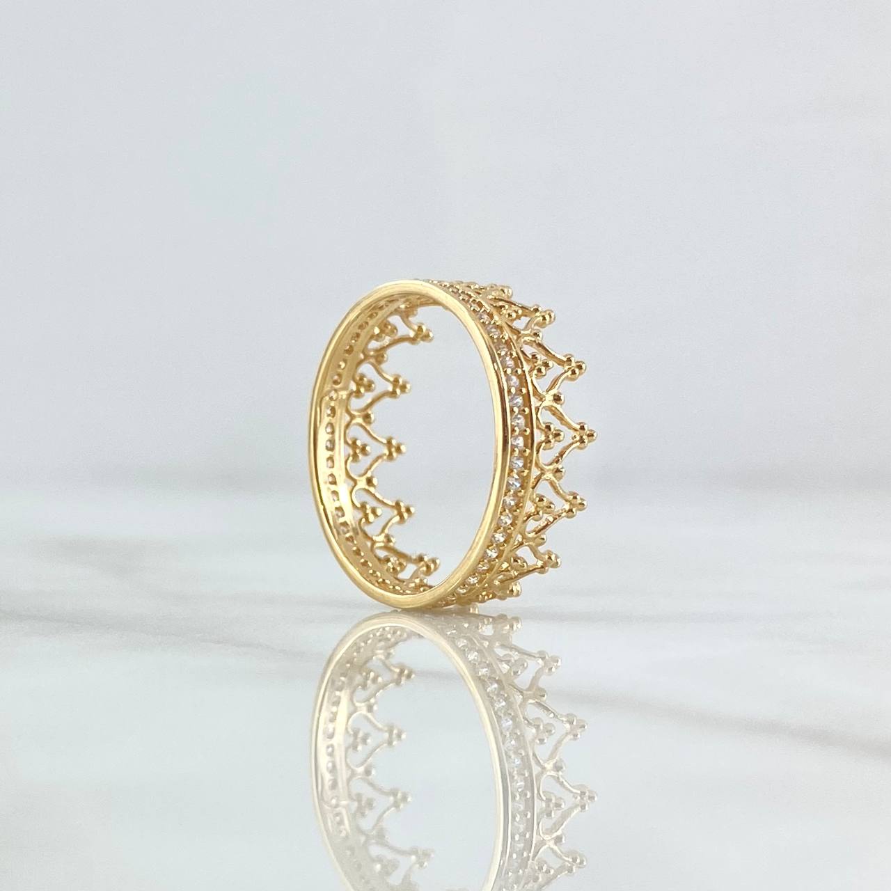 Anillo Corona Corazón Invertido 2.5gr / T7 1/4 / Circones Blancos Oro Amarillo 18K ©