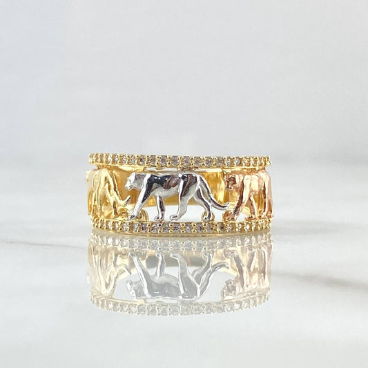 Anillo Triple Pantera 4.35gr / T7 1/4 / Silueta Circones Blancos Tres Oros 18K ©