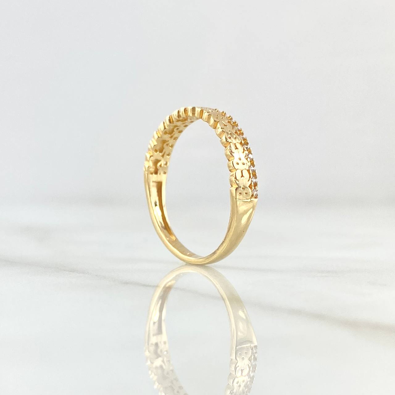 Anillo Oso TS Hilera 2.5gr / T7 3/4 / Circones Blancos Oro Amarillo 18K ©