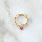 Anillo Aros Entrelazados Corazón Colgante 3gr / T6 3/4 / Circones Blancos Fucsias  Oro Amarillo 18K ©