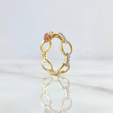 Anillo Aros Entrelazados Corazón Colgante 3gr / T6 3/4 / Circones Blancos Fucsias  Oro Amarillo 18K ©
