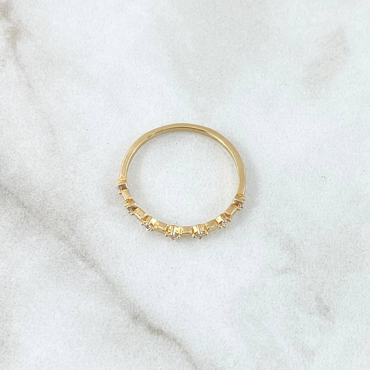 Anillo Siete Alamas Cubicas 1.4gr / T7 1/4 / Circones Blancos Oro Amarillo 18K ©