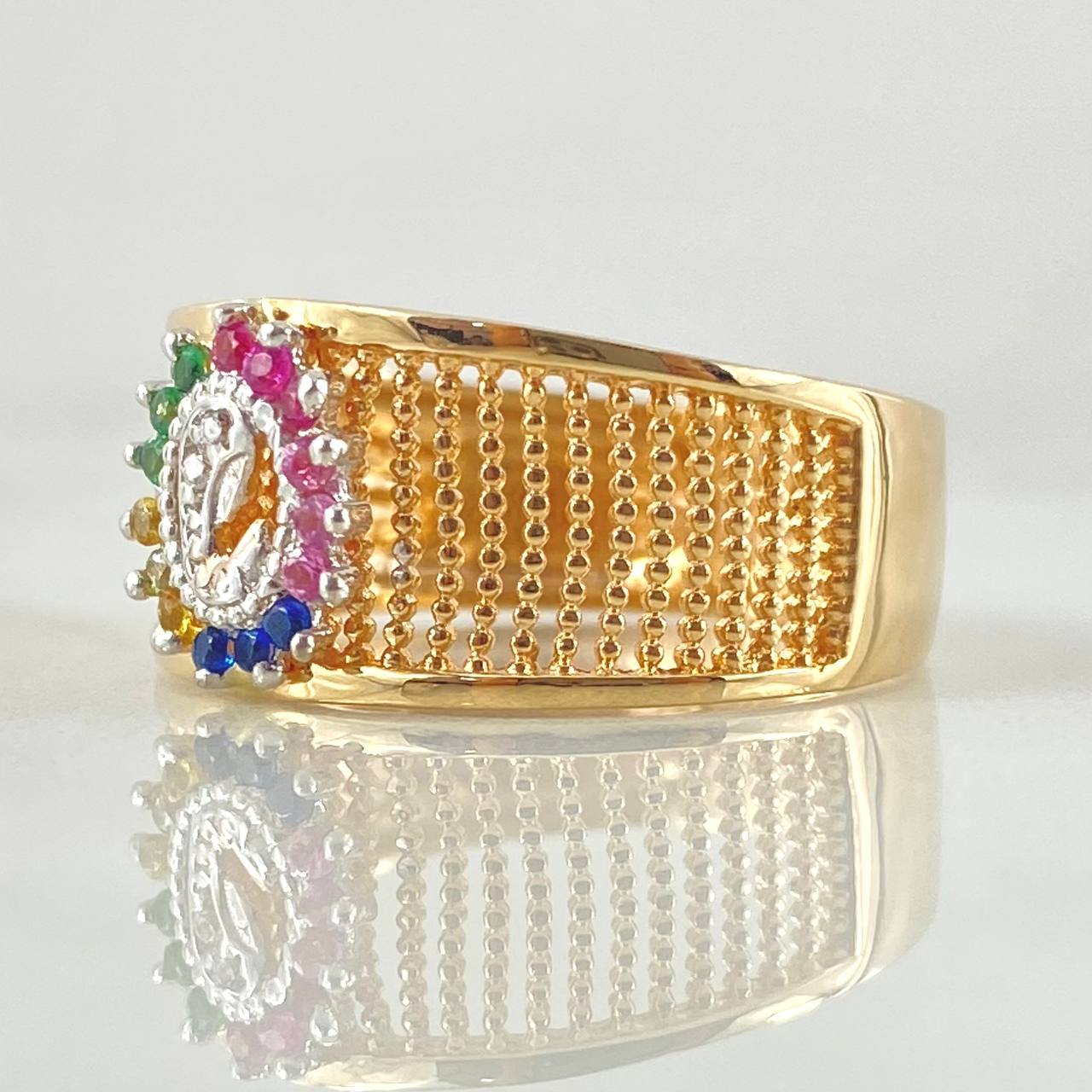 Anillo Punteado Virgen Maria 4.15gr / T8 1/2 / Dos Oros Amarillo Blanco 18K