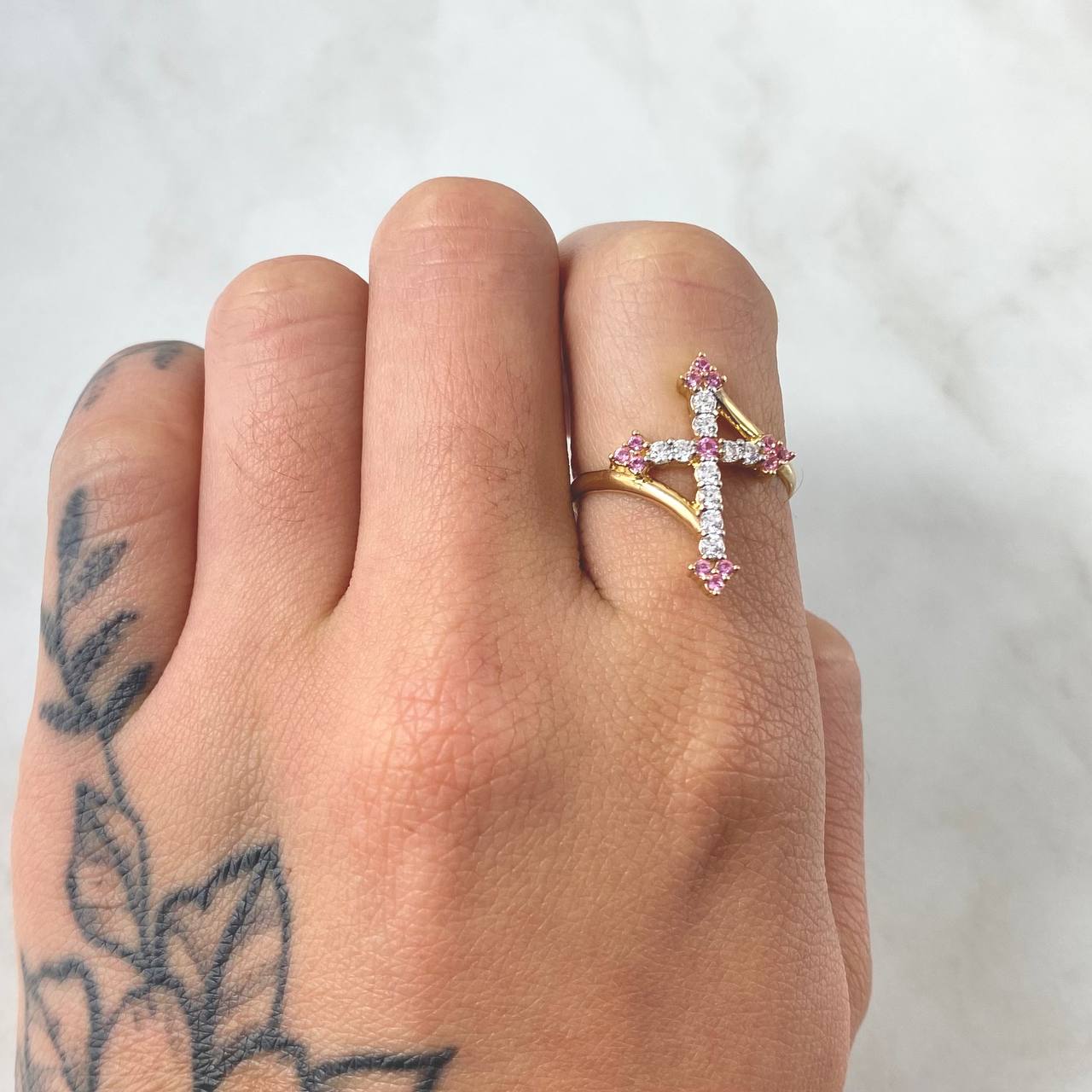 Anillo Cruz Paralela Tupida 2.8gr / T6 1/2 / Oro Amarillo 18K