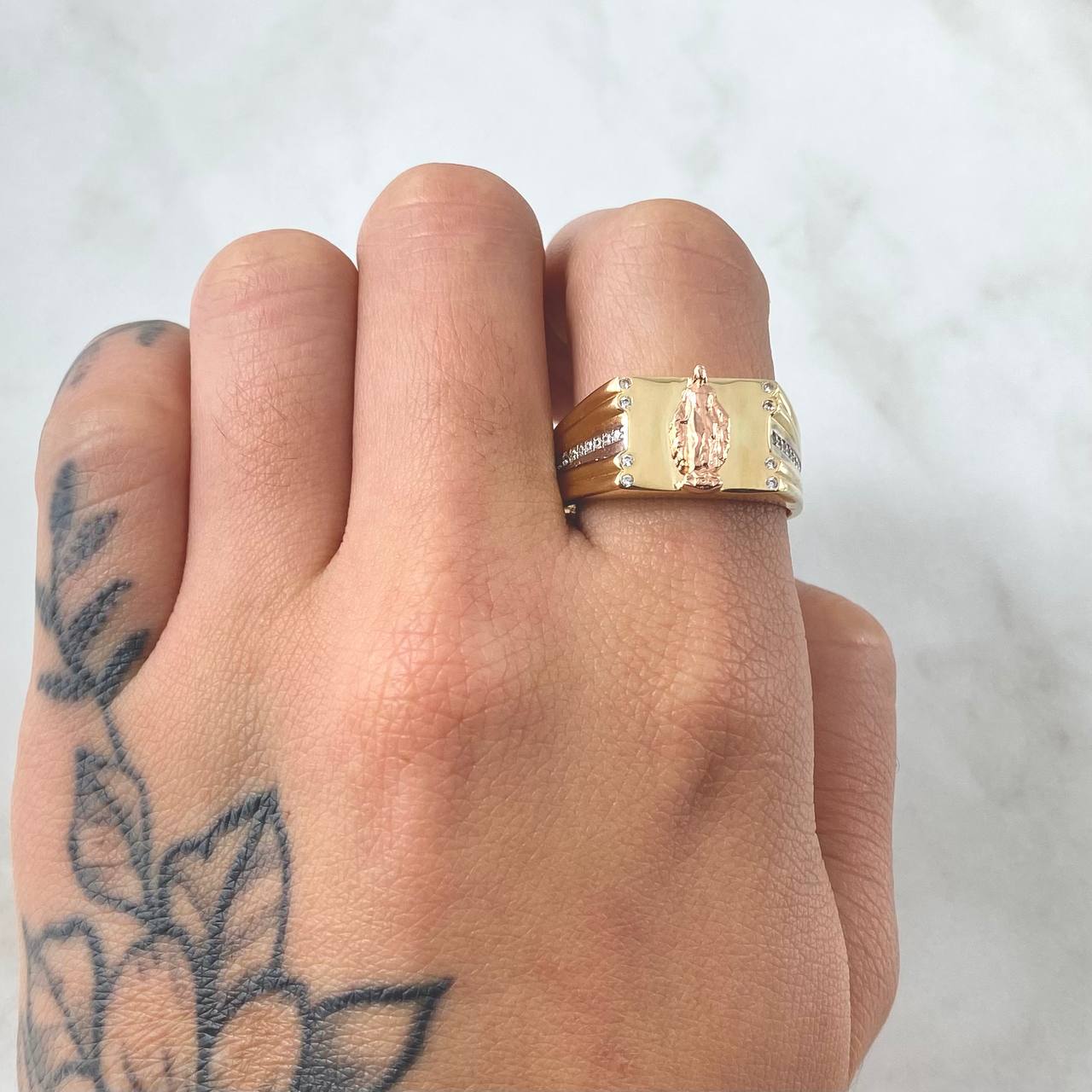Anillo Virgen Milagrosa 5.4gr / T10 / Dos Oros Amarillo Rosa 18K ©