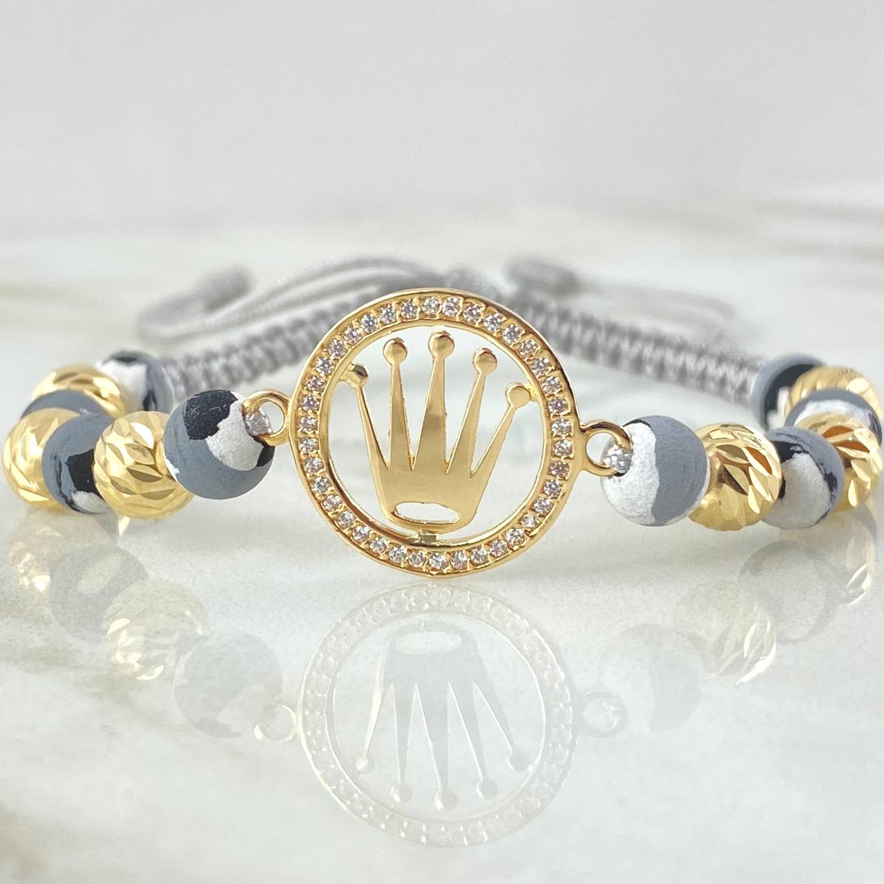 Pulsera Gris Herraje Corona 2.6gr / Oro Amarillo 18K *