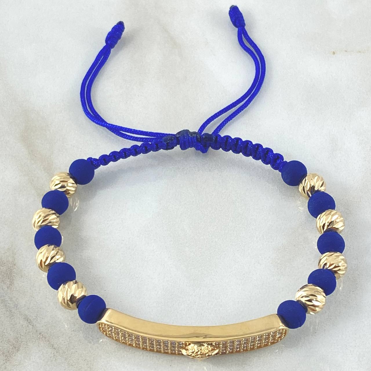 Pulsera Azul Rey Herraje Placa Rectangular Medusa 8.1gr / Oro Amarillo 18K *