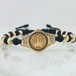 Pulsera Negra Herraje Corona 6.8gr / Dos Oros Amarillo Rosa 18K ©