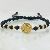 Pulsera Negra Herraje San Benito 1.3gr / Dos Oros Amarillo Rosa 18K ©