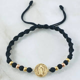 Pulsera Negra Herraje San Benito 1.3gr / Dos Oros Amarillo Rosa 18K ©