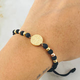 Pulsera Negra Herraje San Benito 1.3gr / Dos Oros Amarillo Rosa 18K ©