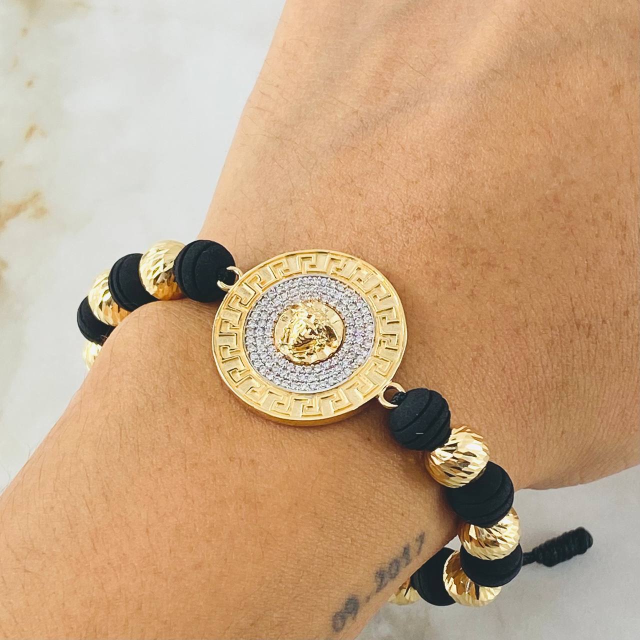 Pulsera Negra Herraje Medusa Tribal 8.8gr / Oro Amarillo 18K ©