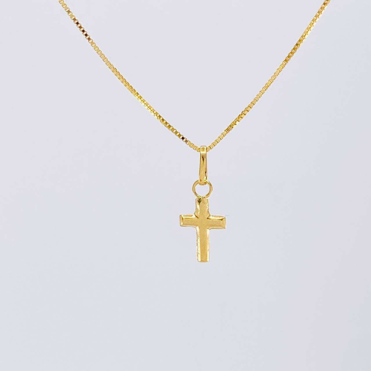 Set Cadena Veneciana + Dije Cruz / 1.45g / 50cm Oro Amarillo 18K