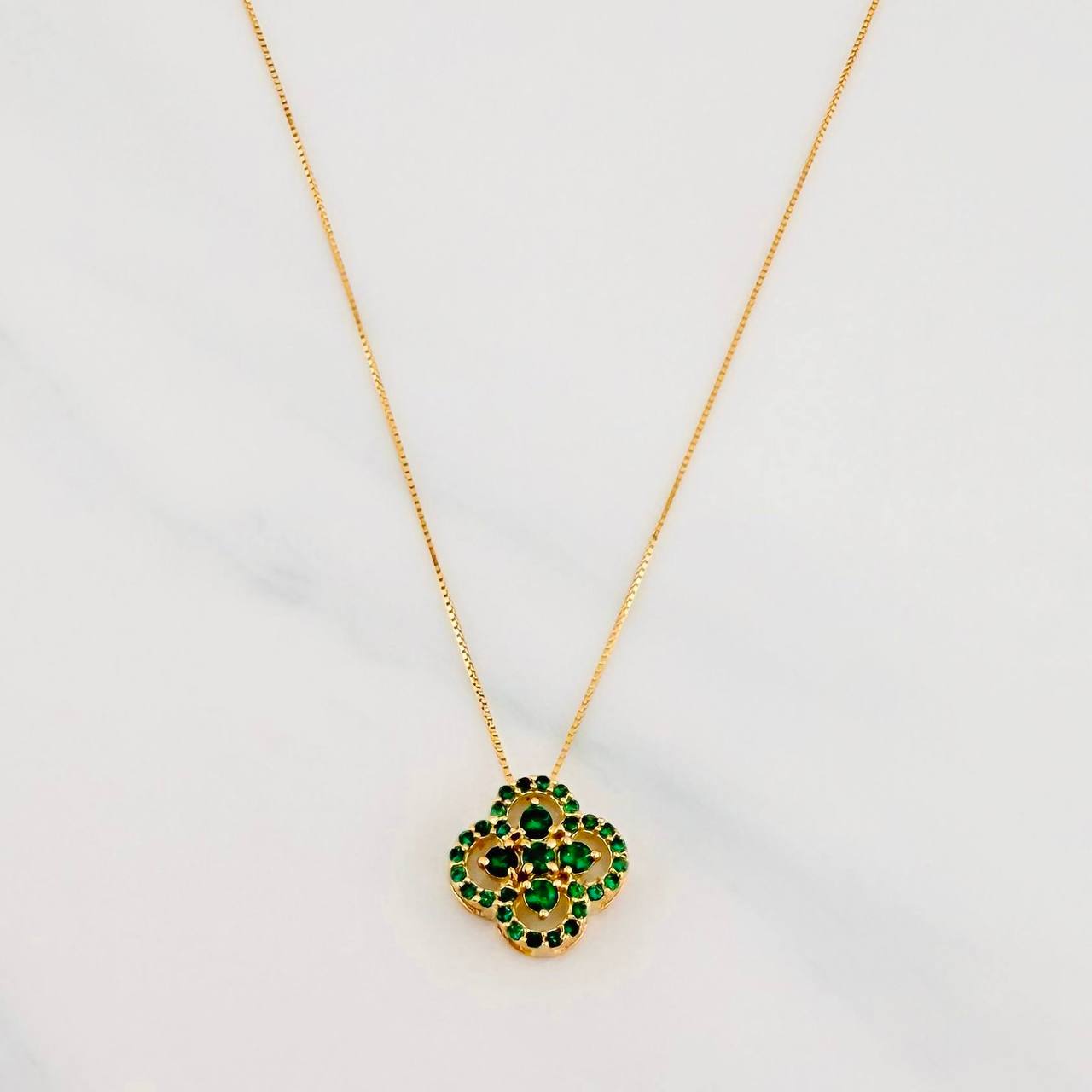 Set Cadena Veneciana + Dije Trebol / 2.4 g / 45 cm Oro Amarillo 18K