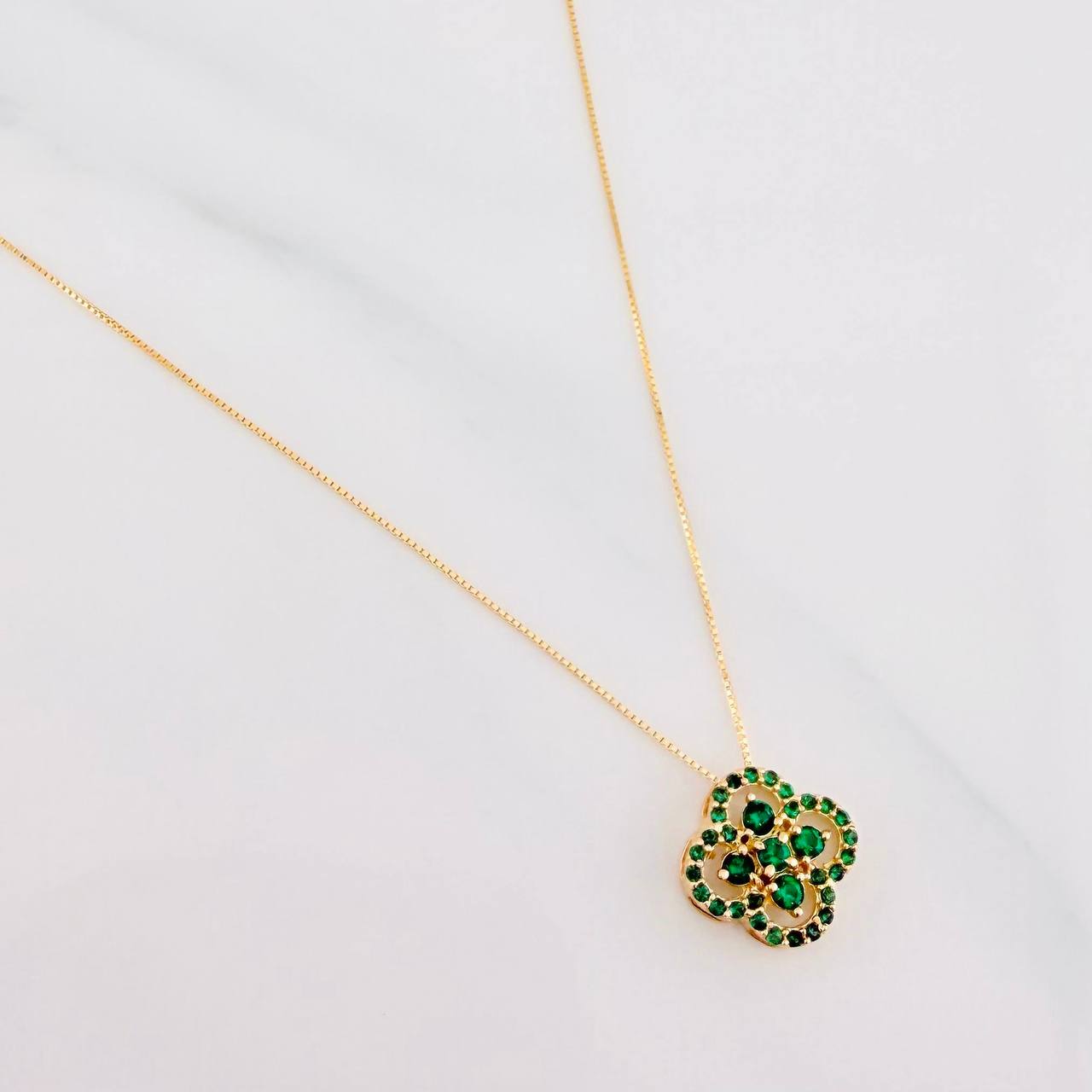 Set Cadena Veneciana + Dije Trebol / 2.4 g / 45 cm Oro Amarillo 18K